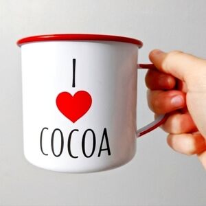 I Love Cocoa Metal Red And White Mug. Perfect For Winter!